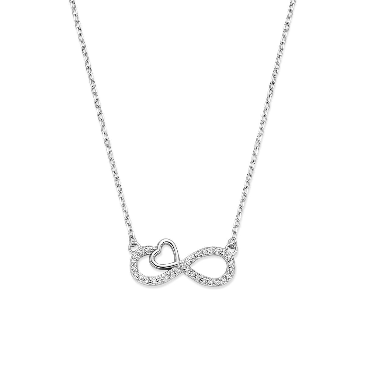Zilveren Collier Zirkonia Infinity en Hartje 41-43-45cm 1343111