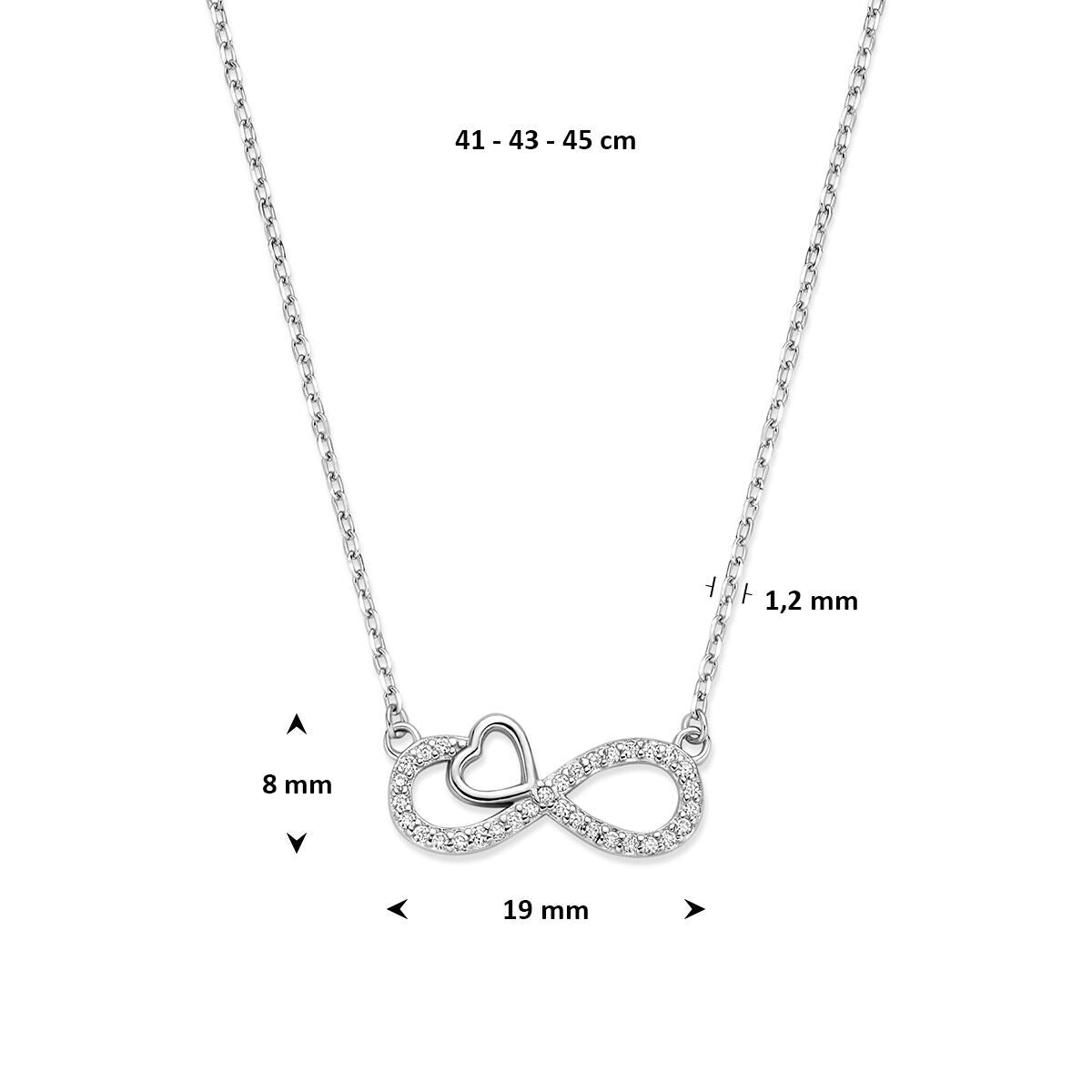 Zilveren Collier Zirkonia Infinity en Hartje 41-43-45cm 1343111