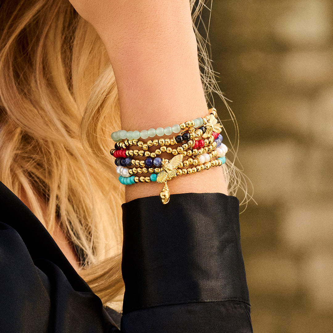 CO88 Collection Stalen Armband Groen en Goud met Bij 8CB-90840