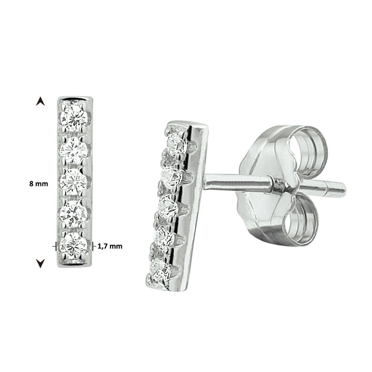 Zilveren Oorknoppen Balkje Zirkonia 8mm 1324561