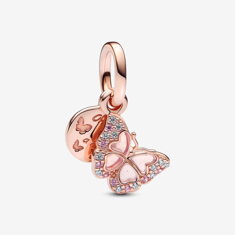 Pandora Dubbele Bedel Rose Vlinder en Citaat 782555C01